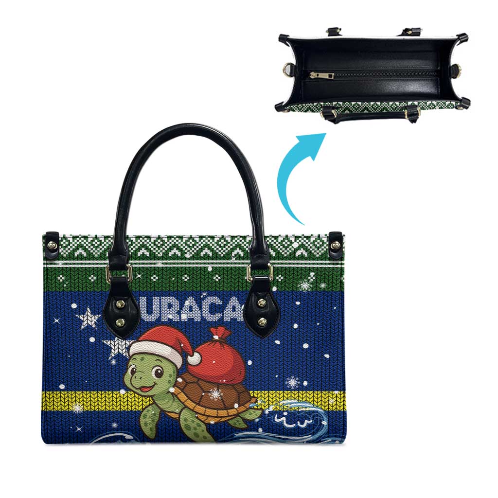 Curacao Christmas Leather Bag with Santa Turtle Ocean Waves Snowflakes and Holiday Gift Design - Wonder Print Shop