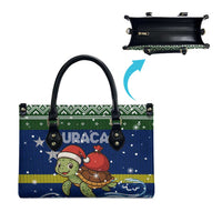 Curacao Christmas Leather Bag with Santa Turtle Ocean Waves Snowflakes and Holiday Gift Design - Wonder Print Shop