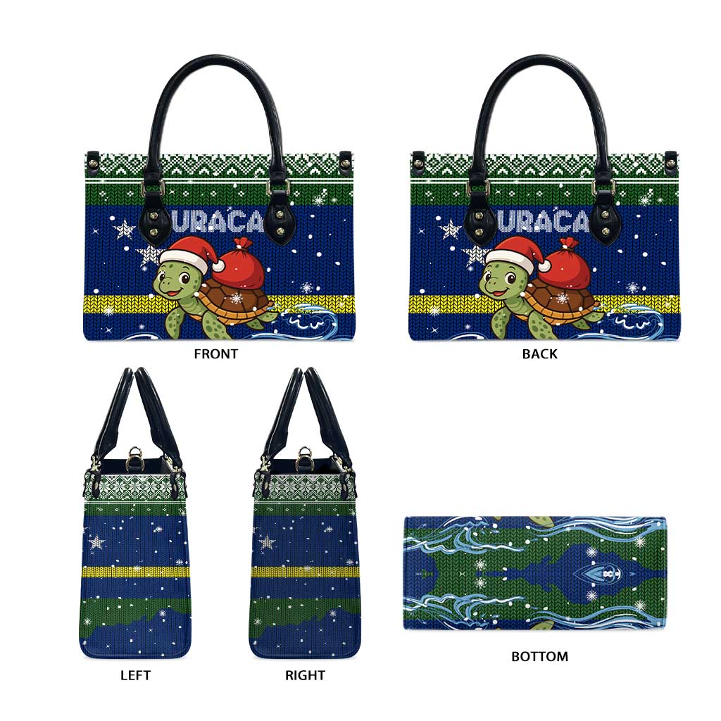 Curacao Christmas Leather Bag with Santa Turtle Ocean Waves Snowflakes and Holiday Gift Design - Wonder Print Shop