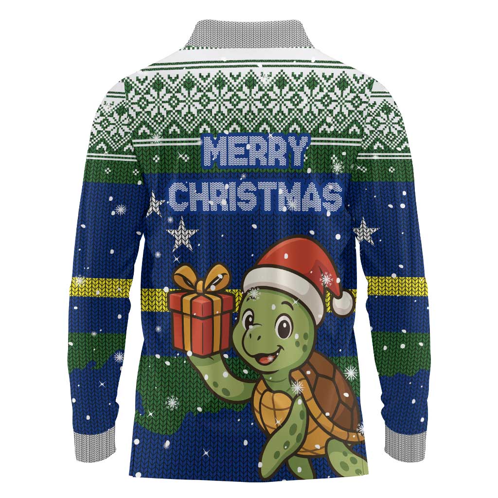 Curacao Christmas Long Sleeve Polo Shirt with Santa Turtle Ocean Waves Snowflakes and Holiday Gift Design - Wonder Print Shop