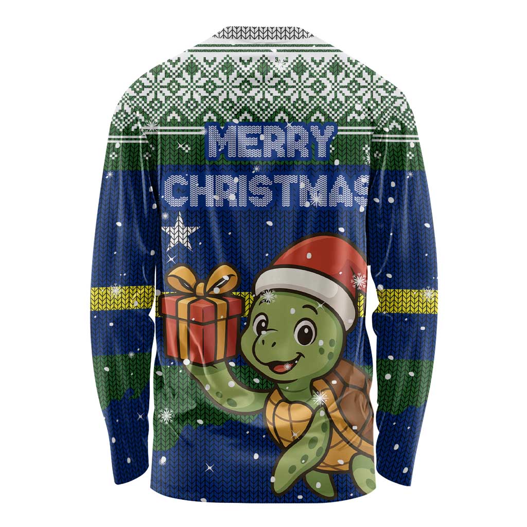 Curacao Christmas Long Sleeve Shirt with Santa Turtle Ocean Waves Snowflakes and Holiday Gift Design - Wonder Print Shop
