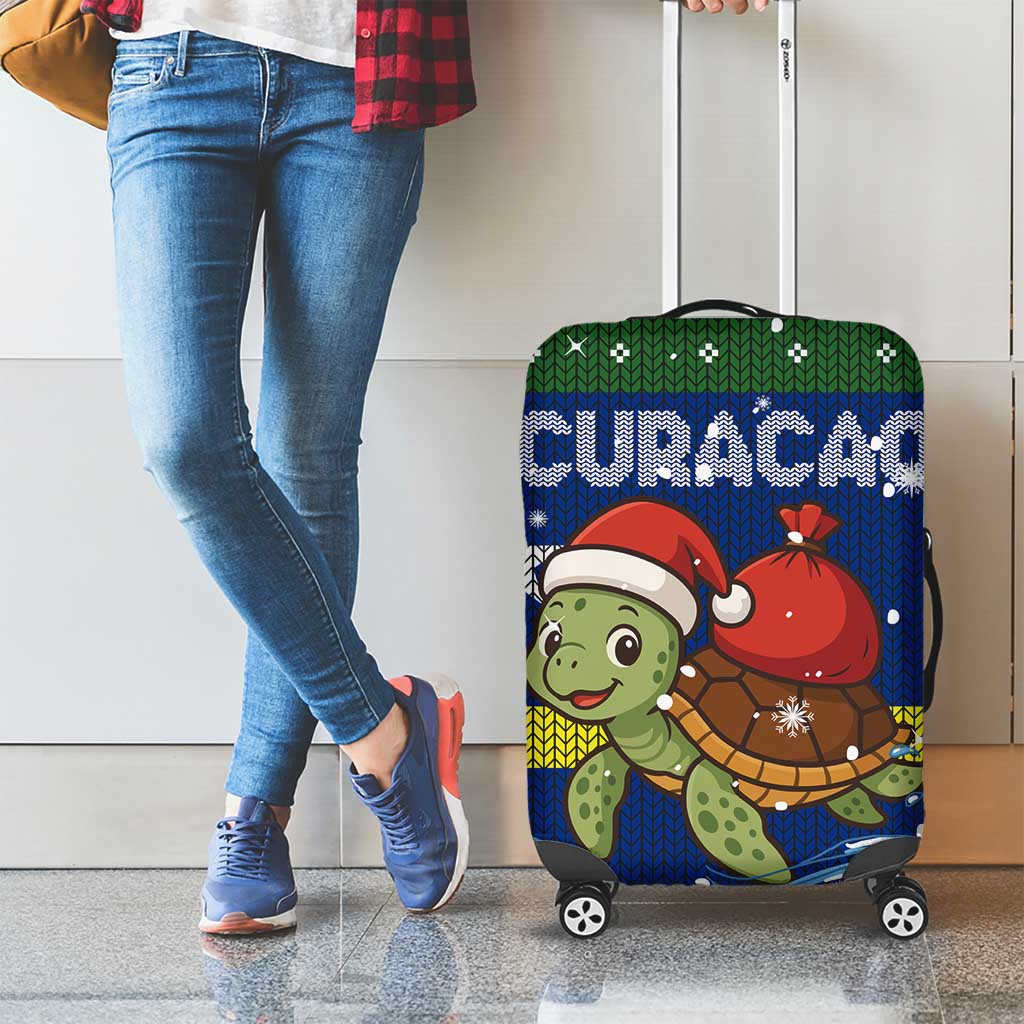 Curacao Christmas Luggage Cover with Santa Turtle Ocean Waves Snowflakes and Holiday Gift Design - Wonder Print Shop