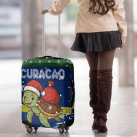 Curacao Christmas Luggage Cover with Santa Turtle Ocean Waves Snowflakes and Holiday Gift Design - Wonder Print Shop
