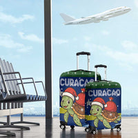 Curacao Christmas Luggage Cover with Santa Turtle Ocean Waves Snowflakes and Holiday Gift Design - Wonder Print Shop