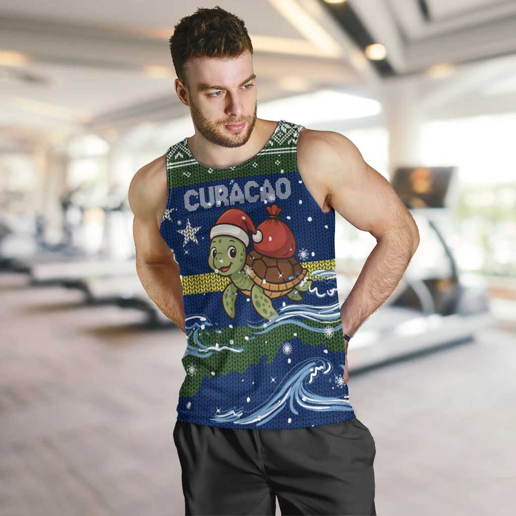 Curacao Christmas Men Tank Top with Santa Turtle Ocean Waves Snowflakes and Holiday Gift Design - Wonder Print Shop