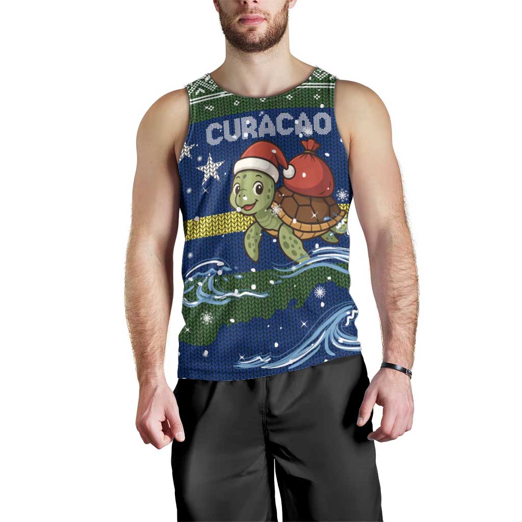 Curacao Christmas Men Tank Top with Santa Turtle Ocean Waves Snowflakes and Holiday Gift Design - Wonder Print Shop