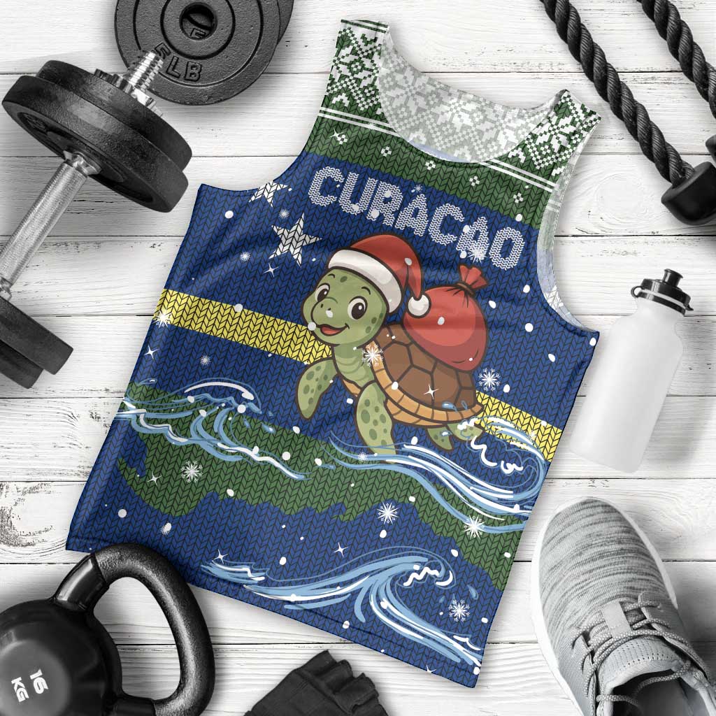 Curacao Christmas Men Tank Top with Santa Turtle Ocean Waves Snowflakes and Holiday Gift Design - Wonder Print Shop