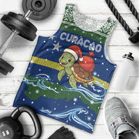 Curacao Christmas Men Tank Top with Santa Turtle Ocean Waves Snowflakes and Holiday Gift Design - Wonder Print Shop