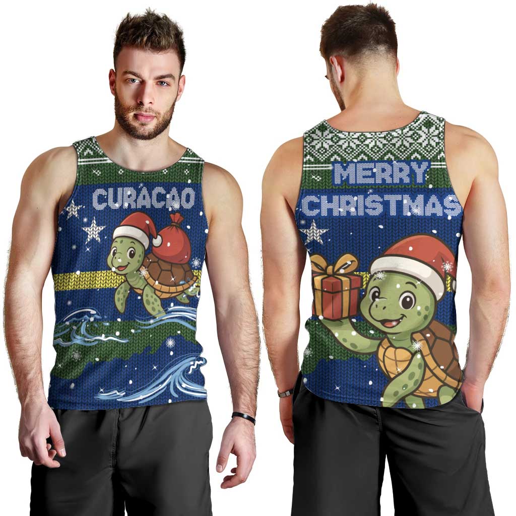 Curacao Christmas Men Tank Top with Santa Turtle Ocean Waves Snowflakes and Holiday Gift Design - Wonder Print Shop