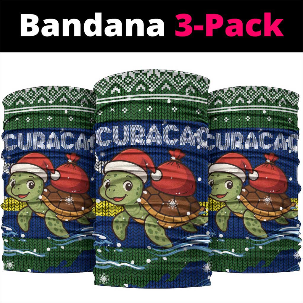 Curacao Christmas Neck Gaiter with Santa Turtle Ocean Waves Snowflakes and Holiday Gift Design - Wonder Print Shop