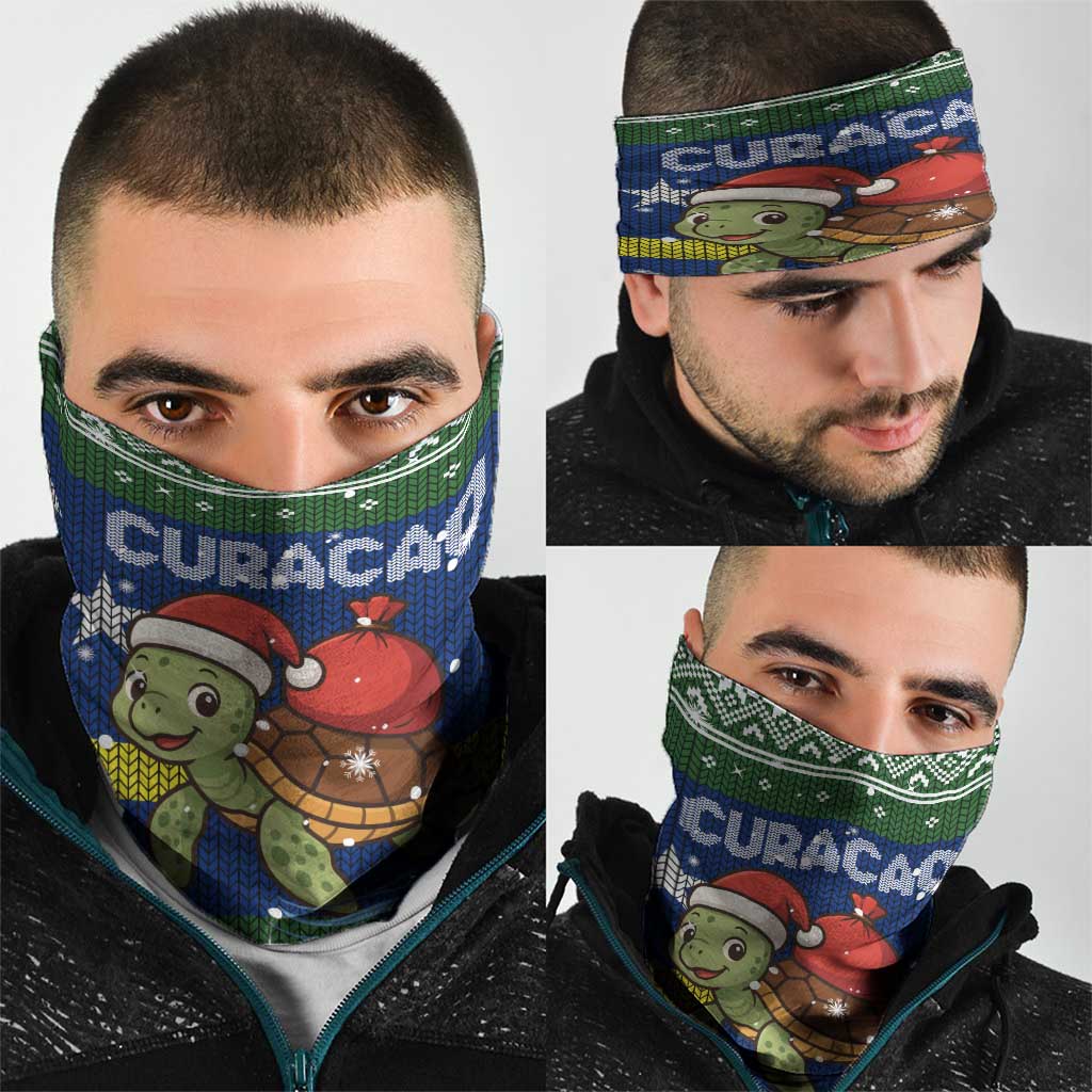 Curacao Christmas Neck Gaiter with Santa Turtle Ocean Waves Snowflakes and Holiday Gift Design - Wonder Print Shop