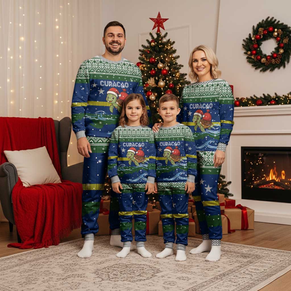 Curacao Christmas Pajama Set with Santa Turtle Ocean Waves Snowflakes and Holiday Gift Design - Wonder Print Shop