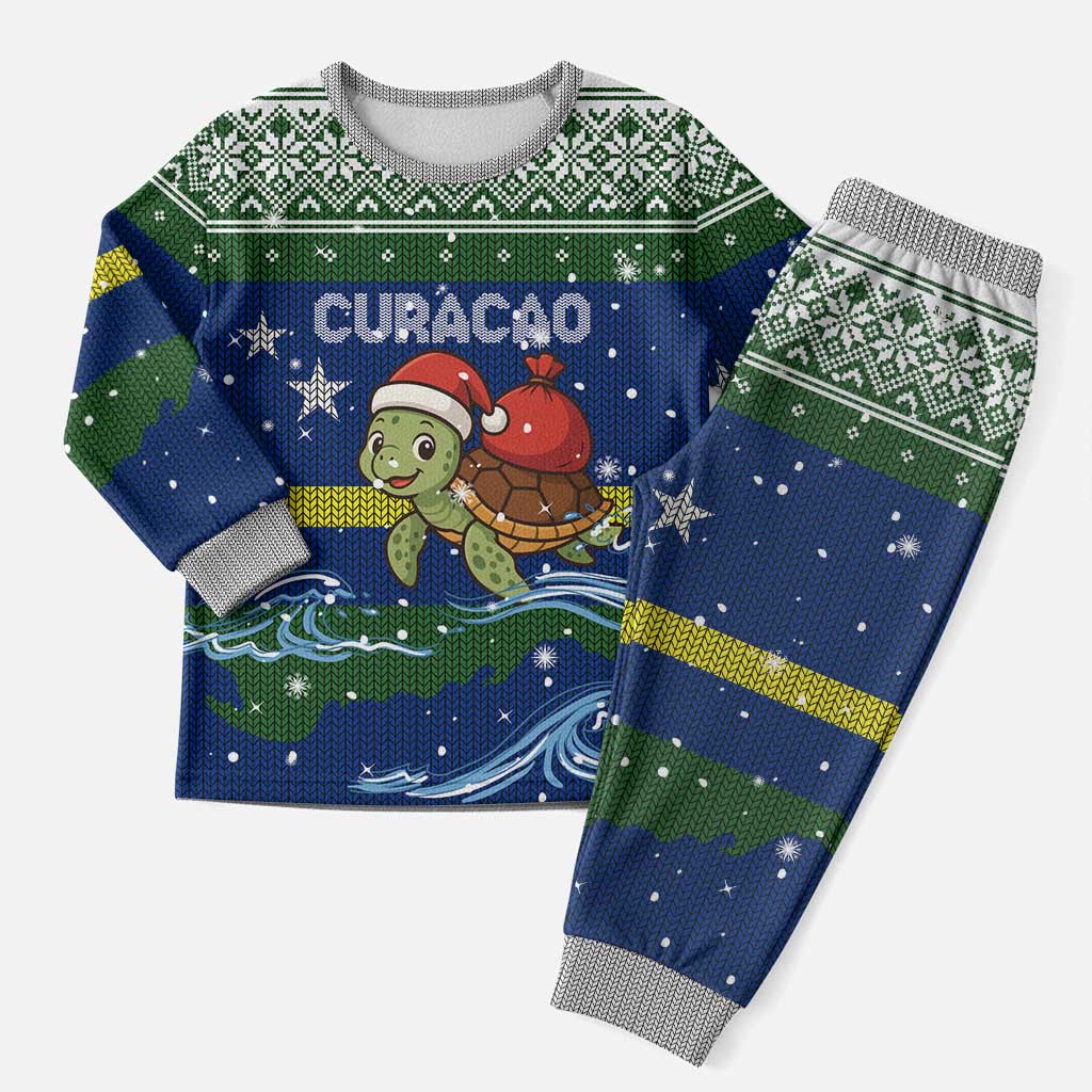 Curacao Christmas Pajama Set with Santa Turtle Ocean Waves Snowflakes and Holiday Gift Design - Wonder Print Shop