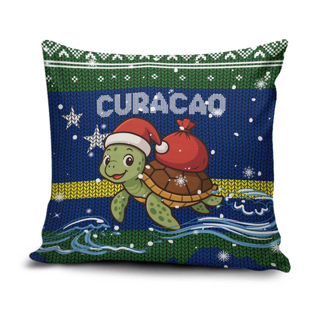 Curacao Christmas Pillow Cover with Santa Turtle Ocean Waves Snowflakes and Holiday Gift Design - Wonder Print Shop