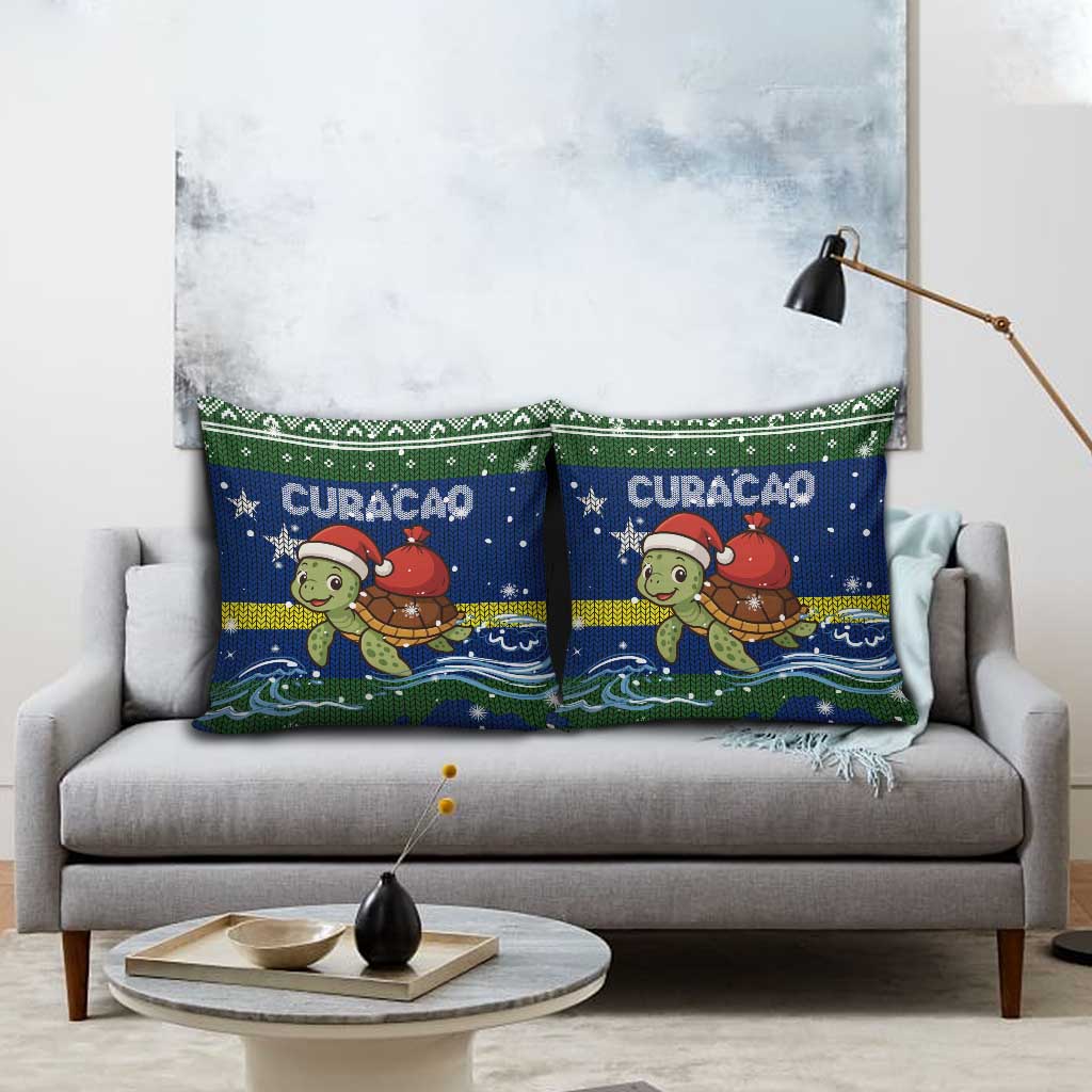 Curacao Christmas Pillow Cover with Santa Turtle Ocean Waves Snowflakes and Holiday Gift Design - Wonder Print Shop