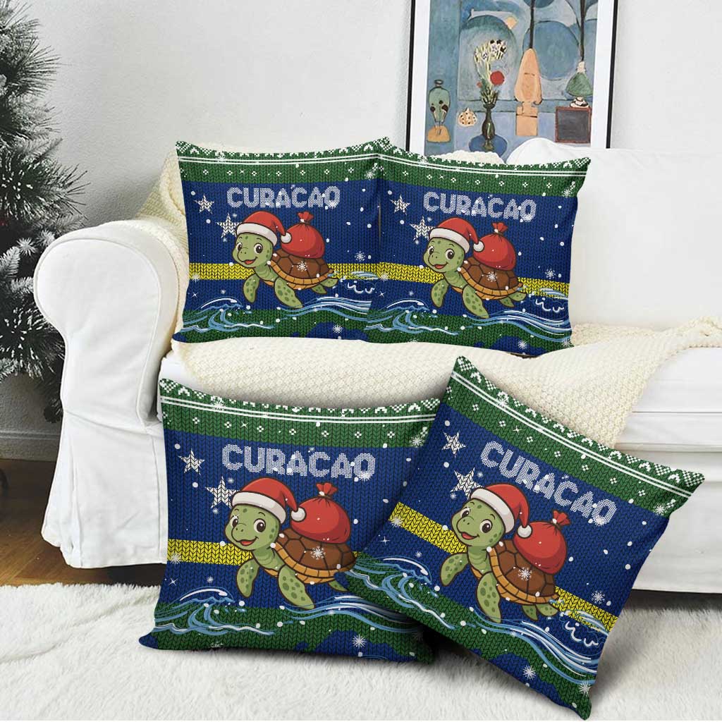 Curacao Christmas Pillow Cover with Santa Turtle Ocean Waves Snowflakes and Holiday Gift Design - Wonder Print Shop