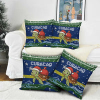 Curacao Christmas Pillow Cover with Santa Turtle Ocean Waves Snowflakes and Holiday Gift Design - Wonder Print Shop