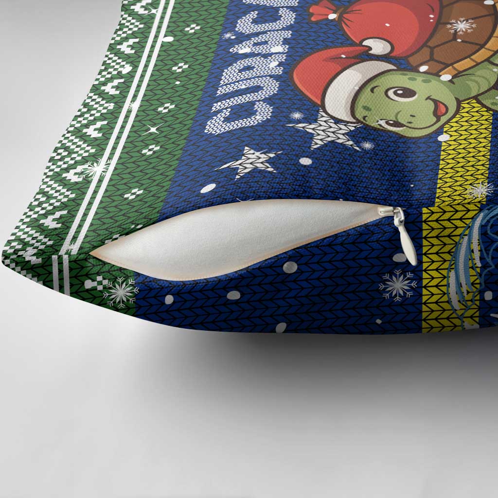 Curacao Christmas Pillow Cover with Santa Turtle Ocean Waves Snowflakes and Holiday Gift Design - Wonder Print Shop