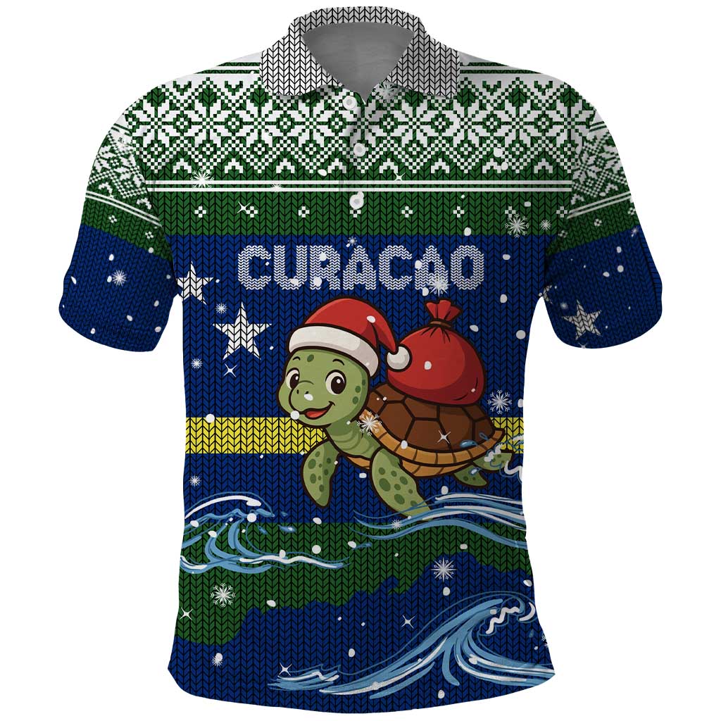 Curacao Christmas Polo Shirt with Santa Turtle Ocean Waves Snowflakes and Holiday Gift Design - Wonder Print Shop