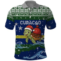 Curacao Christmas Polo Shirt with Santa Turtle Ocean Waves Snowflakes and Holiday Gift Design - Wonder Print Shop