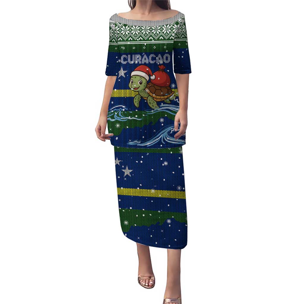 Curacao Christmas Puletasi with Santa Turtle Ocean Waves Snowflakes and Holiday Gift Design - Wonder Print Shop