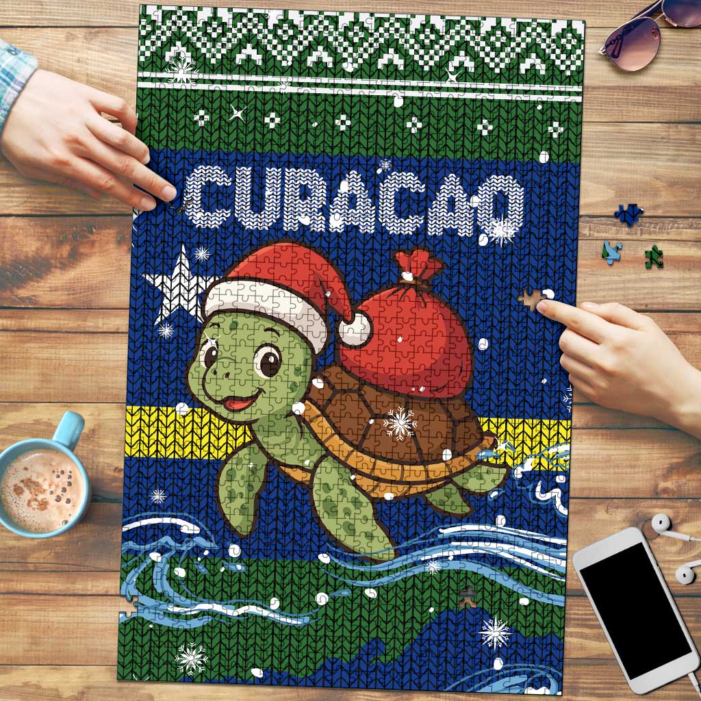 Curacao Christmas Puzzle with Santa Turtle Ocean Waves Snowflakes and Holiday Gift Design - Wonder Print Shop
