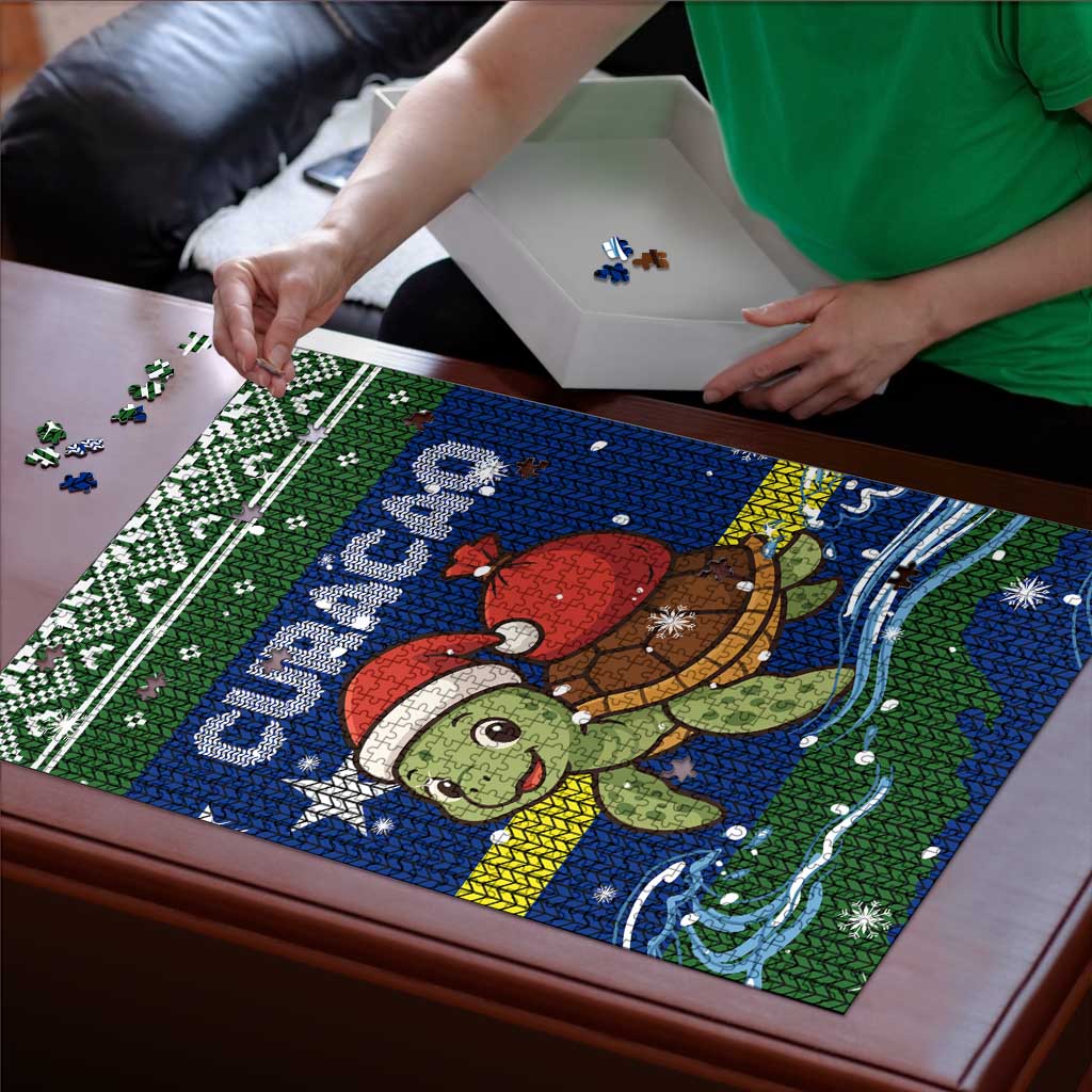 Curacao Christmas Puzzle with Santa Turtle Ocean Waves Snowflakes and Holiday Gift Design - Wonder Print Shop