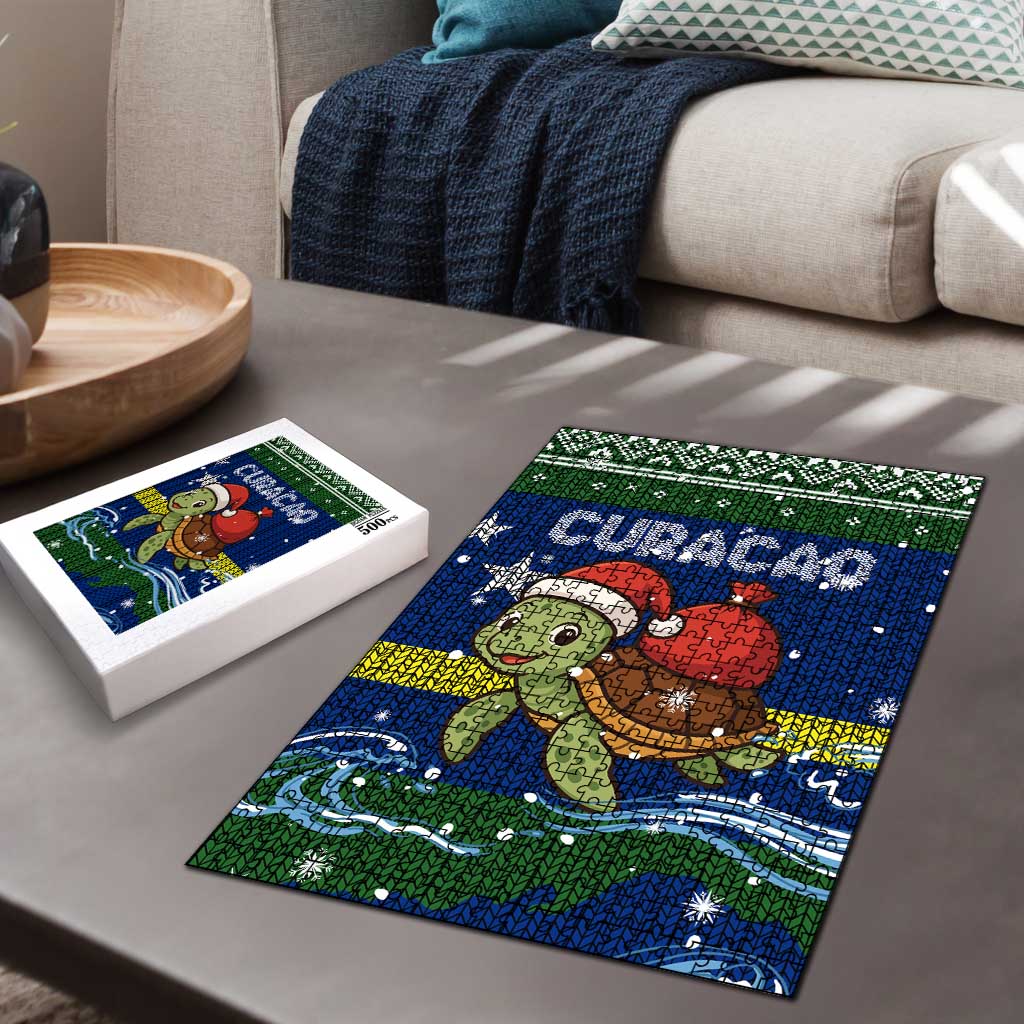 Curacao Christmas Puzzle with Santa Turtle Ocean Waves Snowflakes and Holiday Gift Design - Wonder Print Shop