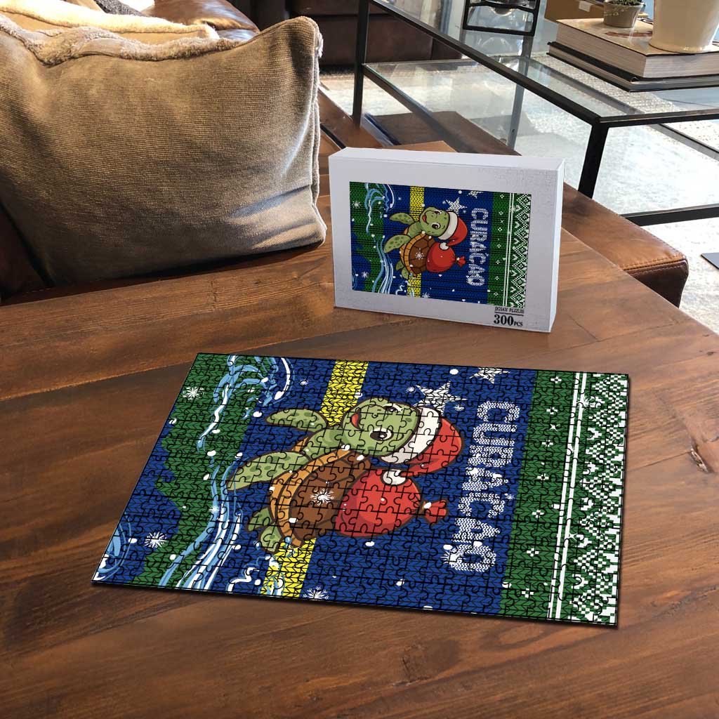 Curacao Christmas Puzzle with Santa Turtle Ocean Waves Snowflakes and Holiday Gift Design - Wonder Print Shop