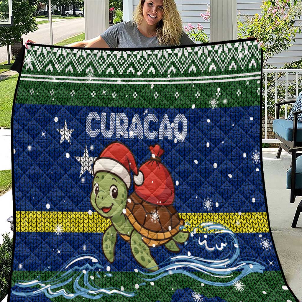 Curacao Christmas Quilt with Santa Turtle Ocean Waves Snowflakes and Holiday Gift Design - Wonder Print Shop