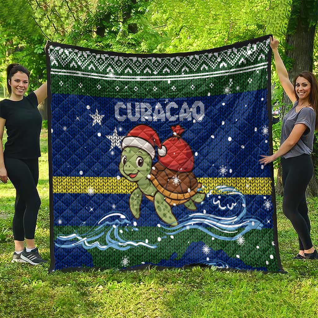 Curacao Christmas Quilt with Santa Turtle Ocean Waves Snowflakes and Holiday Gift Design - Wonder Print Shop