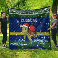 Curacao Christmas Quilt with Santa Turtle Ocean Waves Snowflakes and Holiday Gift Design - Wonder Print Shop