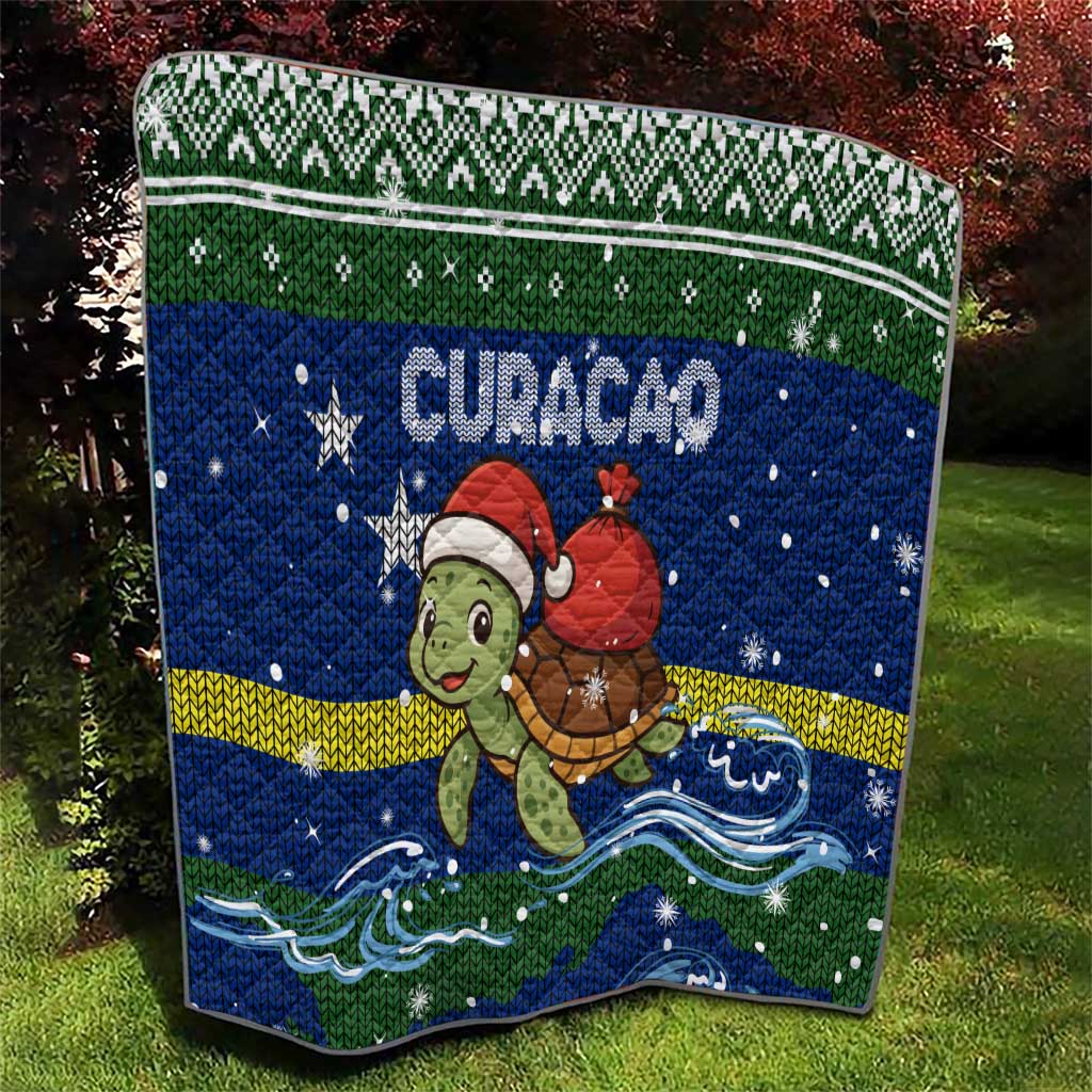 Curacao Christmas Quilt with Santa Turtle Ocean Waves Snowflakes and Holiday Gift Design - Wonder Print Shop