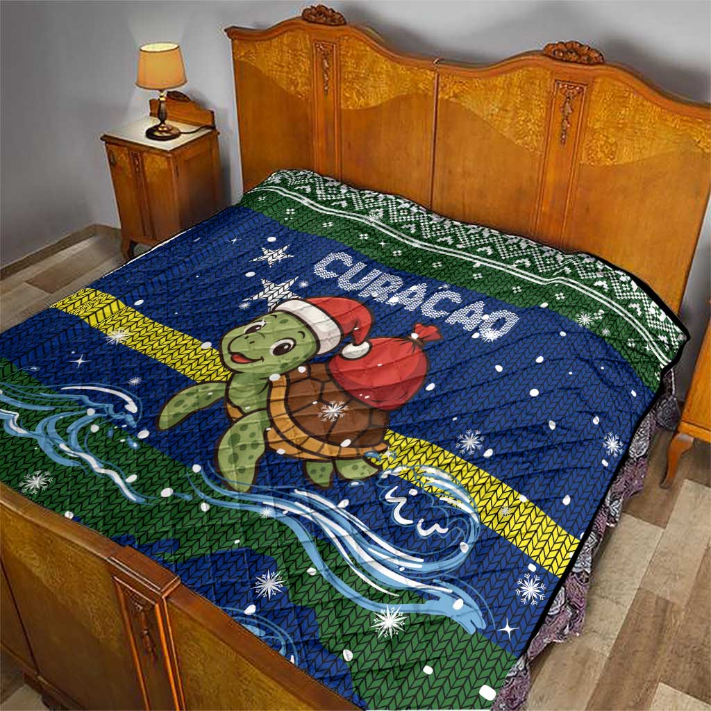 Curacao Christmas Quilt with Santa Turtle Ocean Waves Snowflakes and Holiday Gift Design - Wonder Print Shop