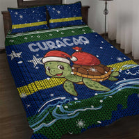 Curacao Christmas Quilt Bed Set with Santa Turtle Ocean Waves Snowflakes and Holiday Gift Design - Wonder Print Shop