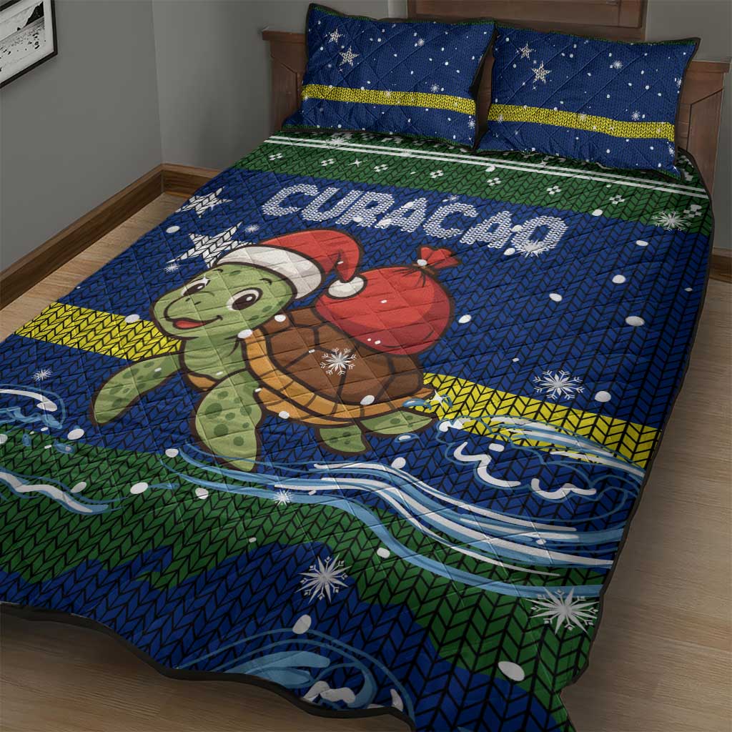 Curacao Christmas Quilt Bed Set with Santa Turtle Ocean Waves Snowflakes and Holiday Gift Design - Wonder Print Shop