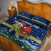 Curacao Christmas Quilt Bed Set with Santa Turtle Ocean Waves Snowflakes and Holiday Gift Design - Wonder Print Shop