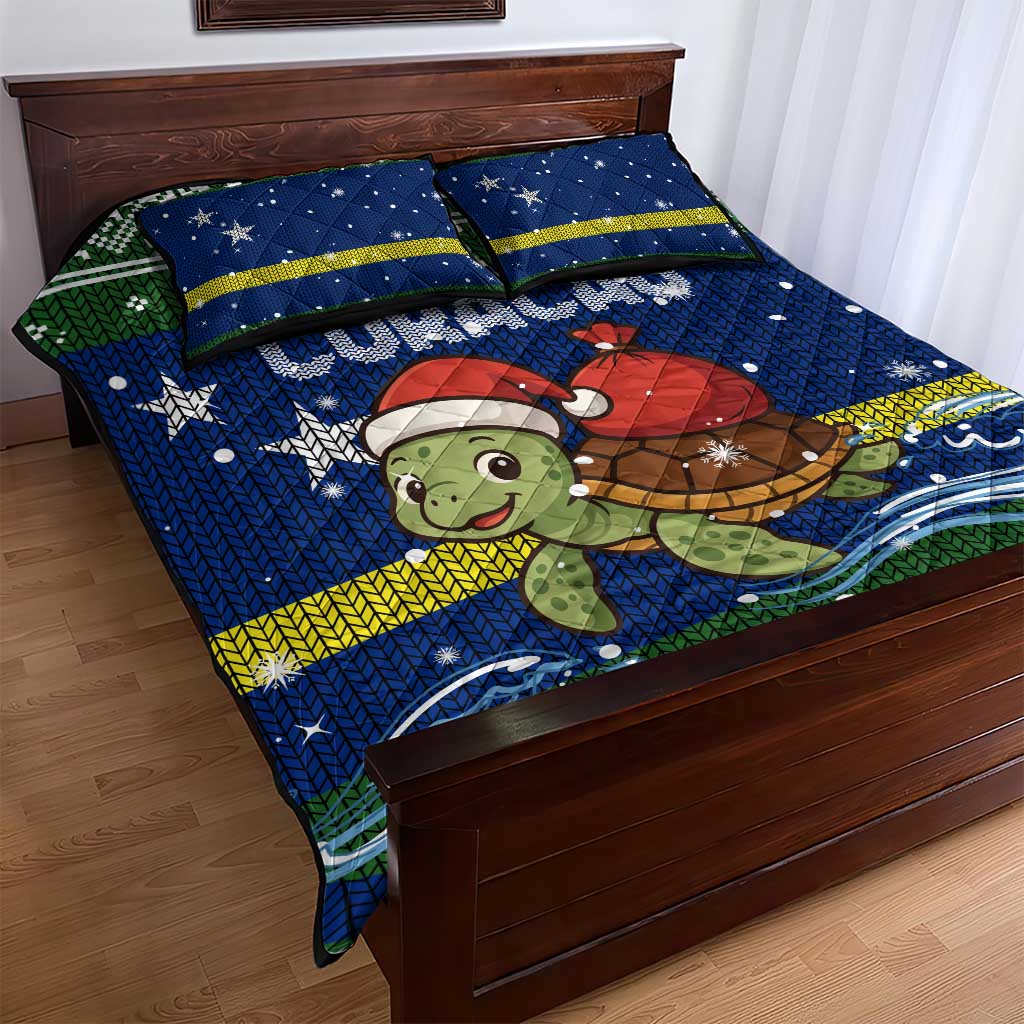 Curacao Christmas Quilt Bed Set with Santa Turtle Ocean Waves Snowflakes and Holiday Gift Design - Wonder Print Shop