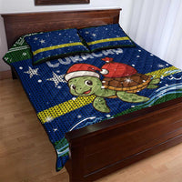 Curacao Christmas Quilt Bed Set with Santa Turtle Ocean Waves Snowflakes and Holiday Gift Design - Wonder Print Shop