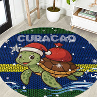 Curacao Christmas Round Carpet with Santa Turtle Ocean Waves Snowflakes and Holiday Gift Design - Wonder Print Shop