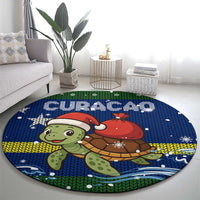 Curacao Christmas Round Carpet with Santa Turtle Ocean Waves Snowflakes and Holiday Gift Design - Wonder Print Shop