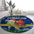 Curacao Christmas Round Carpet with Santa Turtle Ocean Waves Snowflakes and Holiday Gift Design - Wonder Print Shop