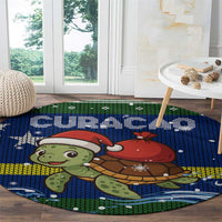 Curacao Christmas Round Carpet with Santa Turtle Ocean Waves Snowflakes and Holiday Gift Design - Wonder Print Shop