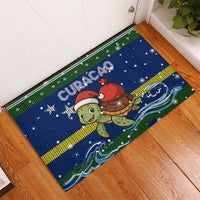 Curacao Christmas Rubber Doormat with Santa Turtle Ocean Waves Snowflakes and Holiday Gift Design - Wonder Print Shop