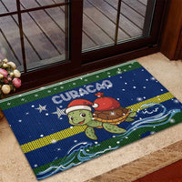 Curacao Christmas Rubber Doormat with Santa Turtle Ocean Waves Snowflakes and Holiday Gift Design - Wonder Print Shop