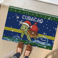 Curacao Christmas Rubber Doormat with Santa Turtle Ocean Waves Snowflakes and Holiday Gift Design - Wonder Print Shop