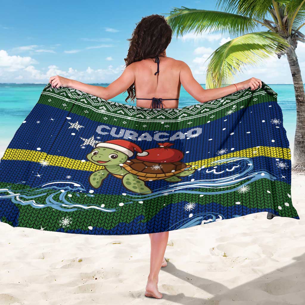 Curacao Christmas Sarong with Santa Turtle Ocean Waves Snowflakes and Holiday Gift Design - Wonder Print Shop