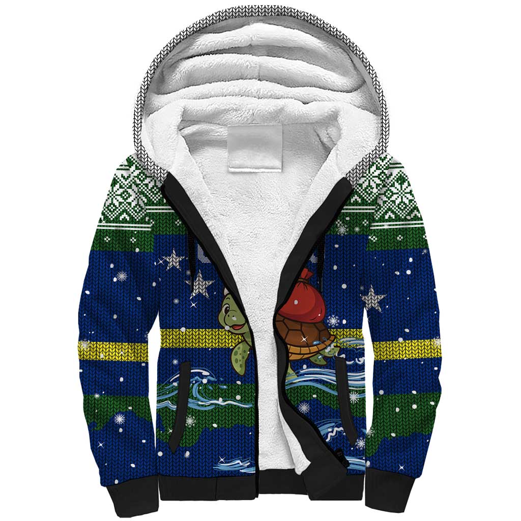 Curacao Christmas Sherpa Hoodie with Santa Turtle Ocean Waves Snowflakes and Holiday Gift Design - Wonder Print Shop