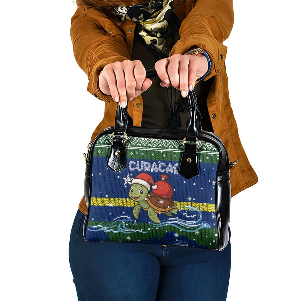 Curacao Christmas Shoulder Handbag with Santa Turtle Ocean Waves Snowflakes and Holiday Gift Design - Wonder Print Shop
