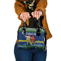 Curacao Christmas Shoulder Handbag with Santa Turtle Ocean Waves Snowflakes and Holiday Gift Design - Wonder Print Shop
